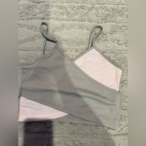 SHEIN Light Green and White Ribbed Cropped Crossover Tank Top